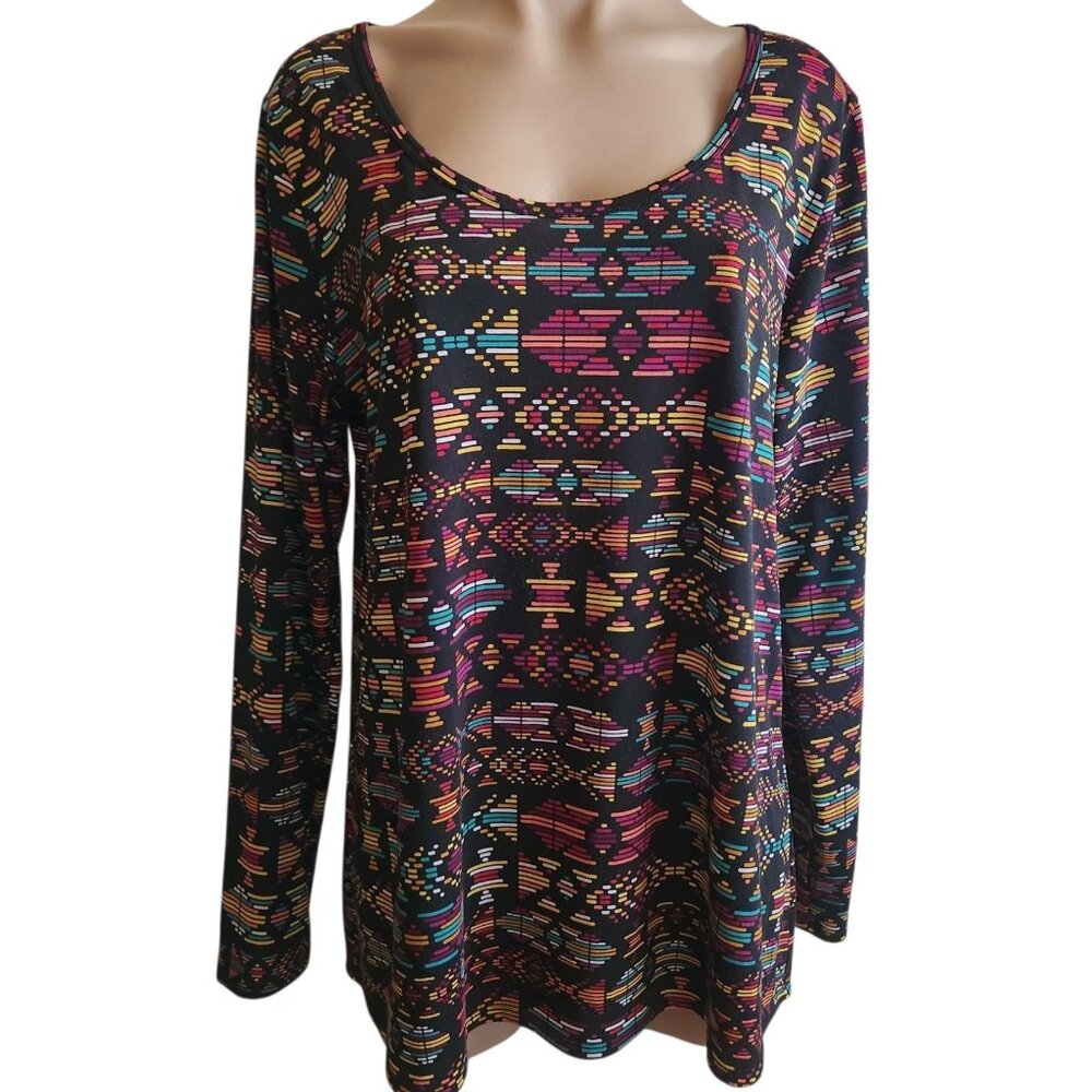 Lularoe Colorful Southwest Pattern Lynnae Long Sleeve Shirt Size X Large